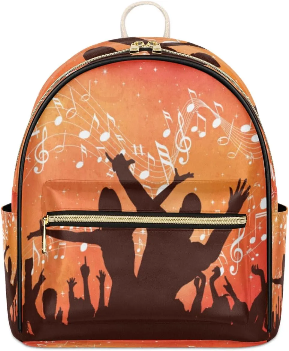TropicalLife Musical Theme Backpack Purse for Women PU Leather Lightweight Ladies Shoulder Fashion Satchel Bags Travel Casual Daypack Music Note Pattern