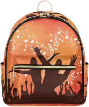 TropicalLife Musical Theme Backpack Purse for Women PU Leather Lightweight Ladies Shoulder Fashion Satchel Bags Travel Casual Daypack Music Note Pattern