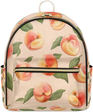 TropicalLife Peach Fruit Pattern Backpack Purse for Women PU Leather Lightweight Ladies Shoulder Fashion Satchel Bags Travel Casual Daypack