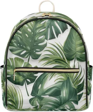 TropicalLife Tropical Palm Leaves Decor Backpack Purse for Women PU Leather Lightweight Ladies Shoulder Fashion Satchel Bags Travel Casual Daypack