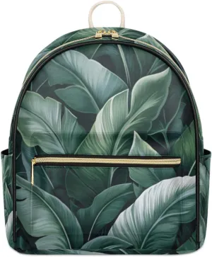 TropicalLife Tropical Rainforest Banana Leaf Backpack Purse for Women PU Leather Lightweight Ladies Shoulder Fashion Satchel Bags Travel Casual Daypack
