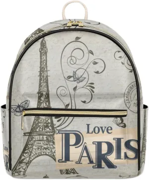TropicalLife Vintage Paris Backpack Purse for Women PU Leather Lightweight Ladies Shoulder Fashion Satchel Bags Travel Casual Daypack Eiffel Tower