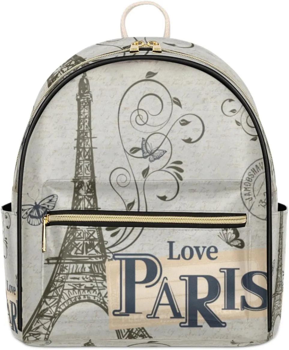 TropicalLife Vintage Paris Backpack Purse for Women PU Leather Lightweight Ladies Shoulder Fashion Satchel Bags Travel Casual Daypack Eiffel Tower