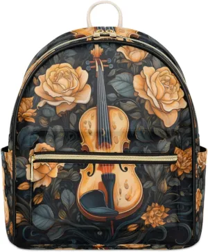 TropicalLife Violin Floral Backpack Purse for Women PU Leather Lightweight Ladies Shoulder Fashion Satchel Bags Travel Casual Daypack