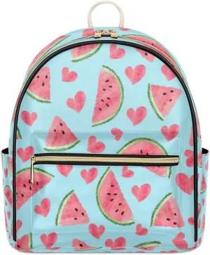 TropicalLife Watermelon Backpack Purse for Women PU Leather Lightweight Ladies Shoulder Fashion Satchel Bags Travel Casual Daypack Watermelon and Heart