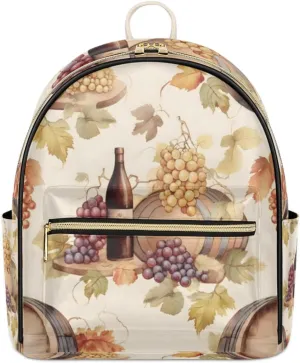 TropicalLife Wine and Grape Theme Backpack Purse for Women PU Leather Lightweight Ladies Shoulder Fashion Satchel Bags Travel Casual Daypack