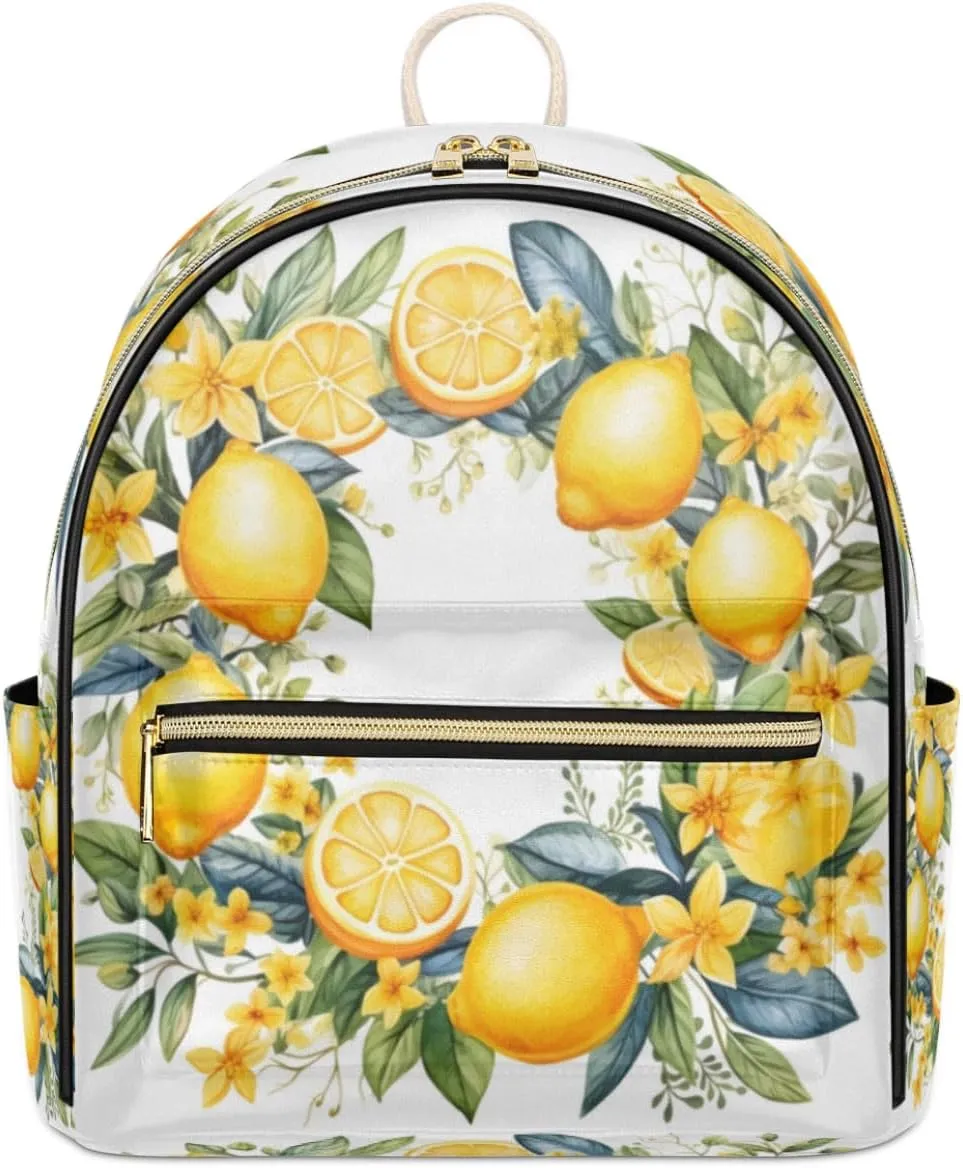 TropicalLife Yellow Lemons Backpack Purse for Women PU Leather Lightweight Ladies Shoulder Fashion Satchel Bags Travel Casual Daypack