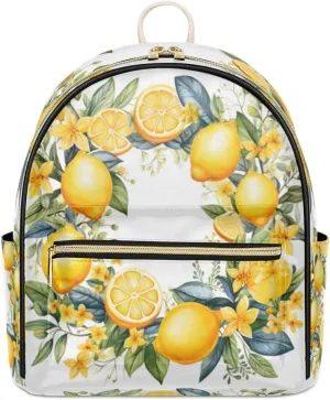 TropicalLife Yellow Lemons Backpack Purse for Women PU Leather Lightweight Ladies Shoulder Fashion Satchel Bags Travel Casual Daypack