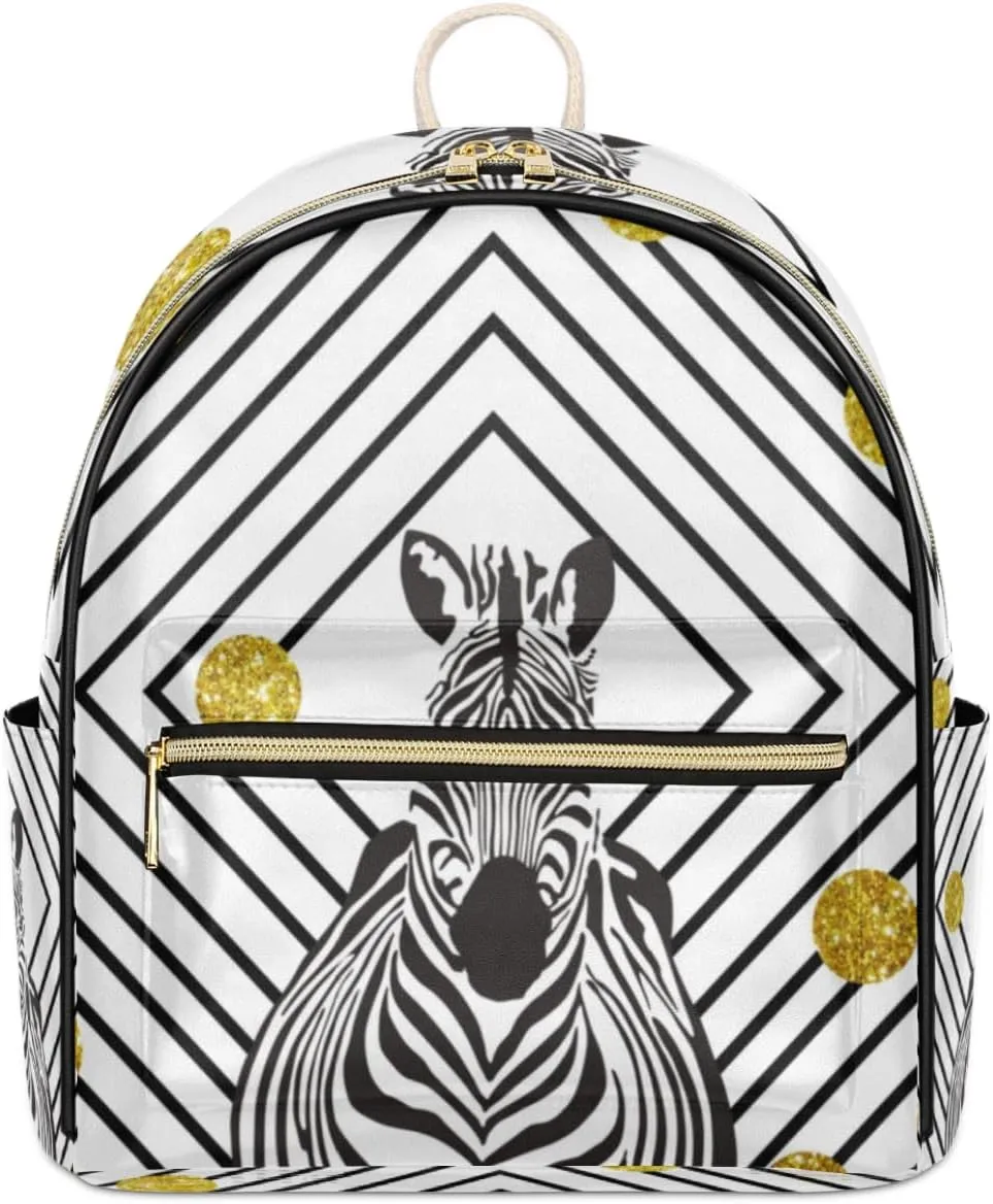 TropicalLife Zebra Backpack Purse for Women PU Leather Lightweight Ladies Shoulder Fashion Satchel Bags Travel Casual Daypack Zebra Pattern