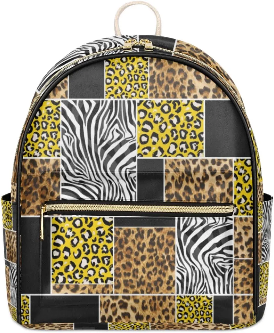 TropicalLife Zebra Leopard Backpack Purse for Women PU Leather Lightweight Ladies Shoulder Fashion Satchel Bags Travel Casual Daypack Animal Print