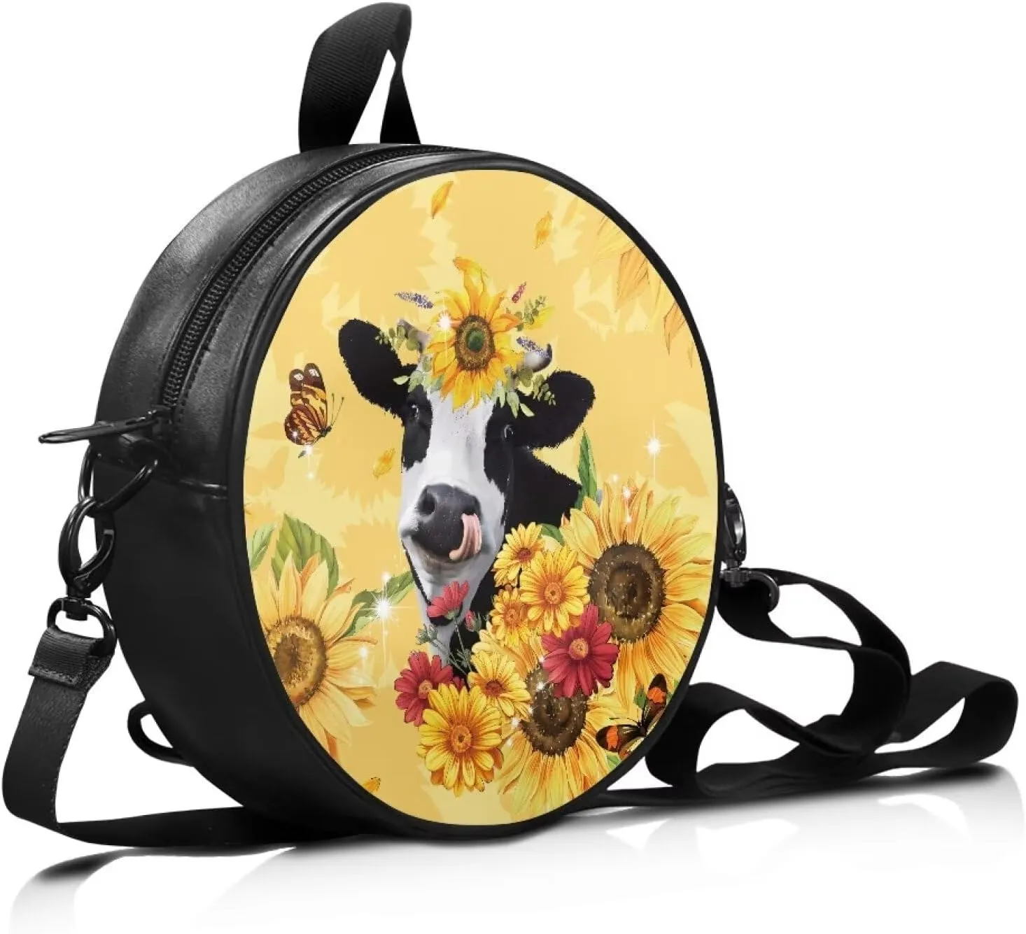 Veniyate Womens Round Leather Handbags with Adjustable Straps Shoulder Purse