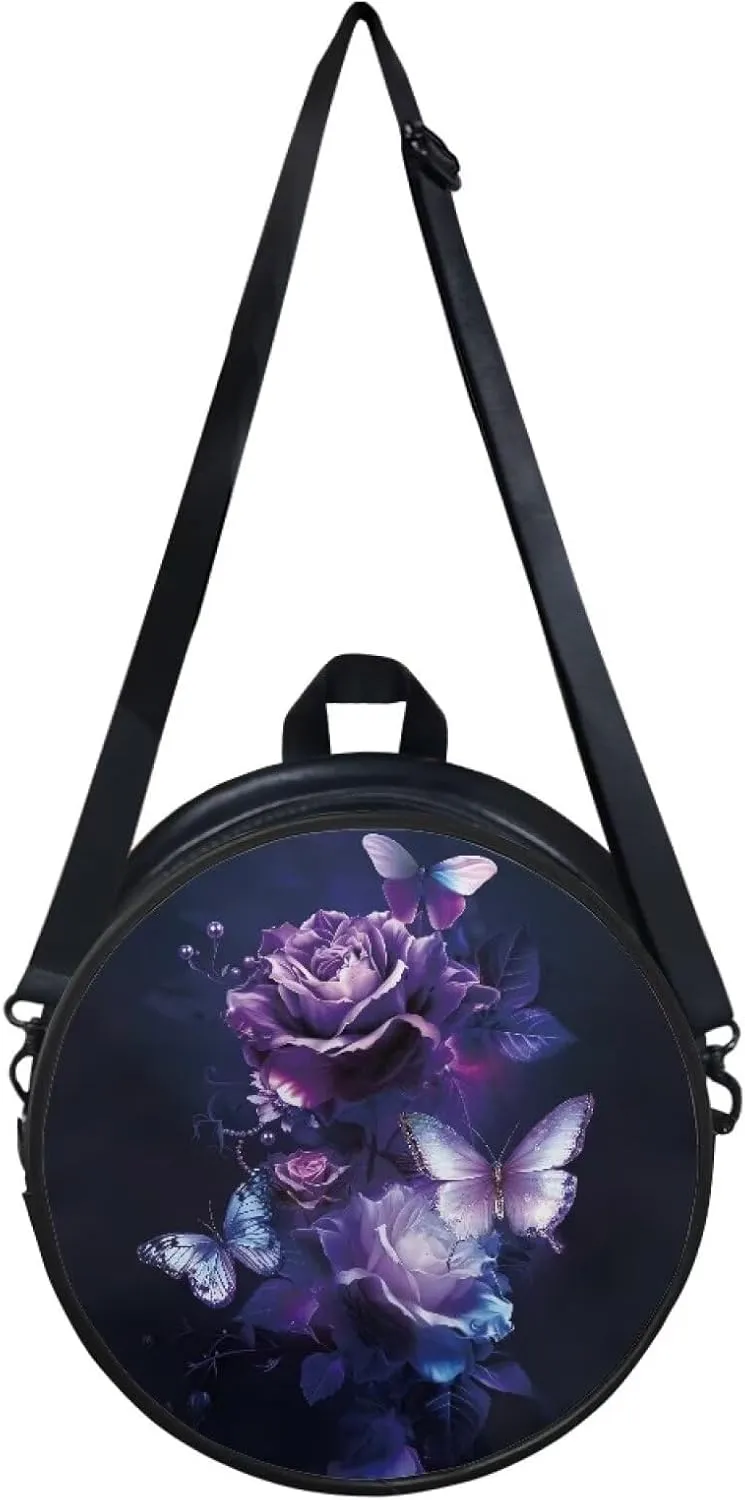 Veniyate Womens Round Leather Handbags with Adjustable Straps Shoulder Purse