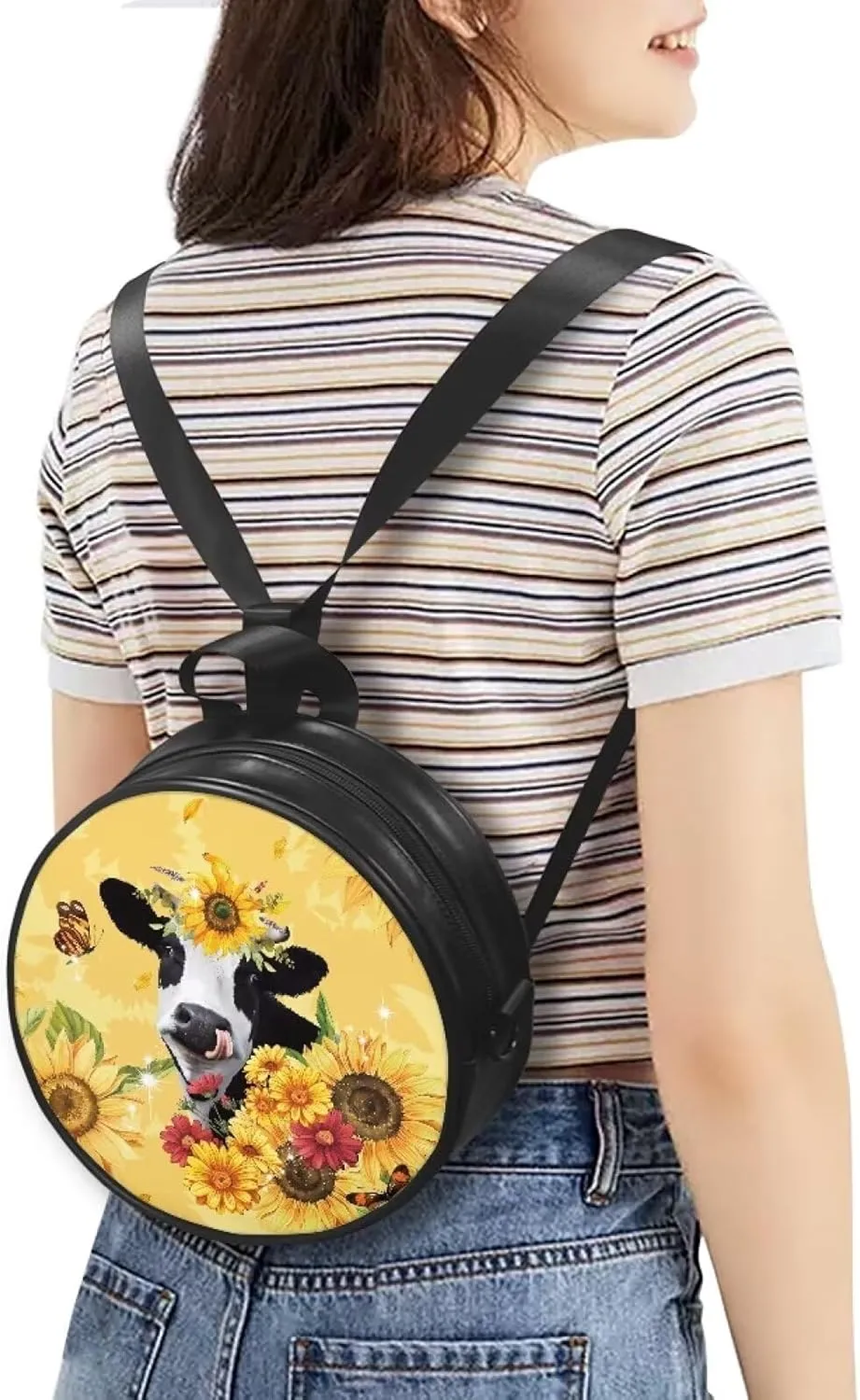 Veniyate Womens Round Leather Handbags with Adjustable Straps Shoulder Purse