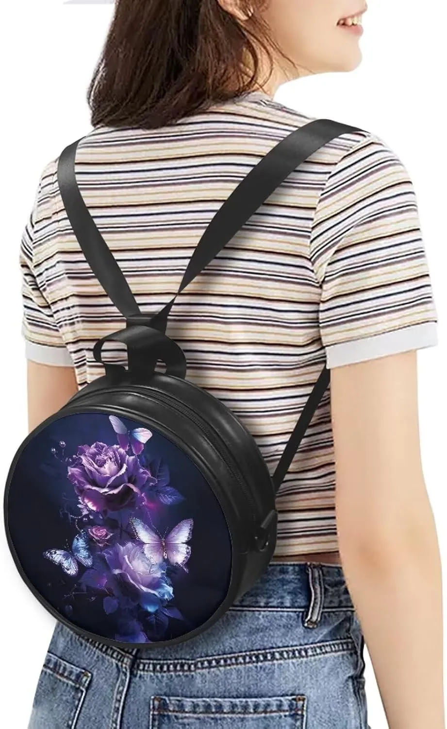 Veniyate Womens Round Leather Handbags with Adjustable Straps Shoulder Purse