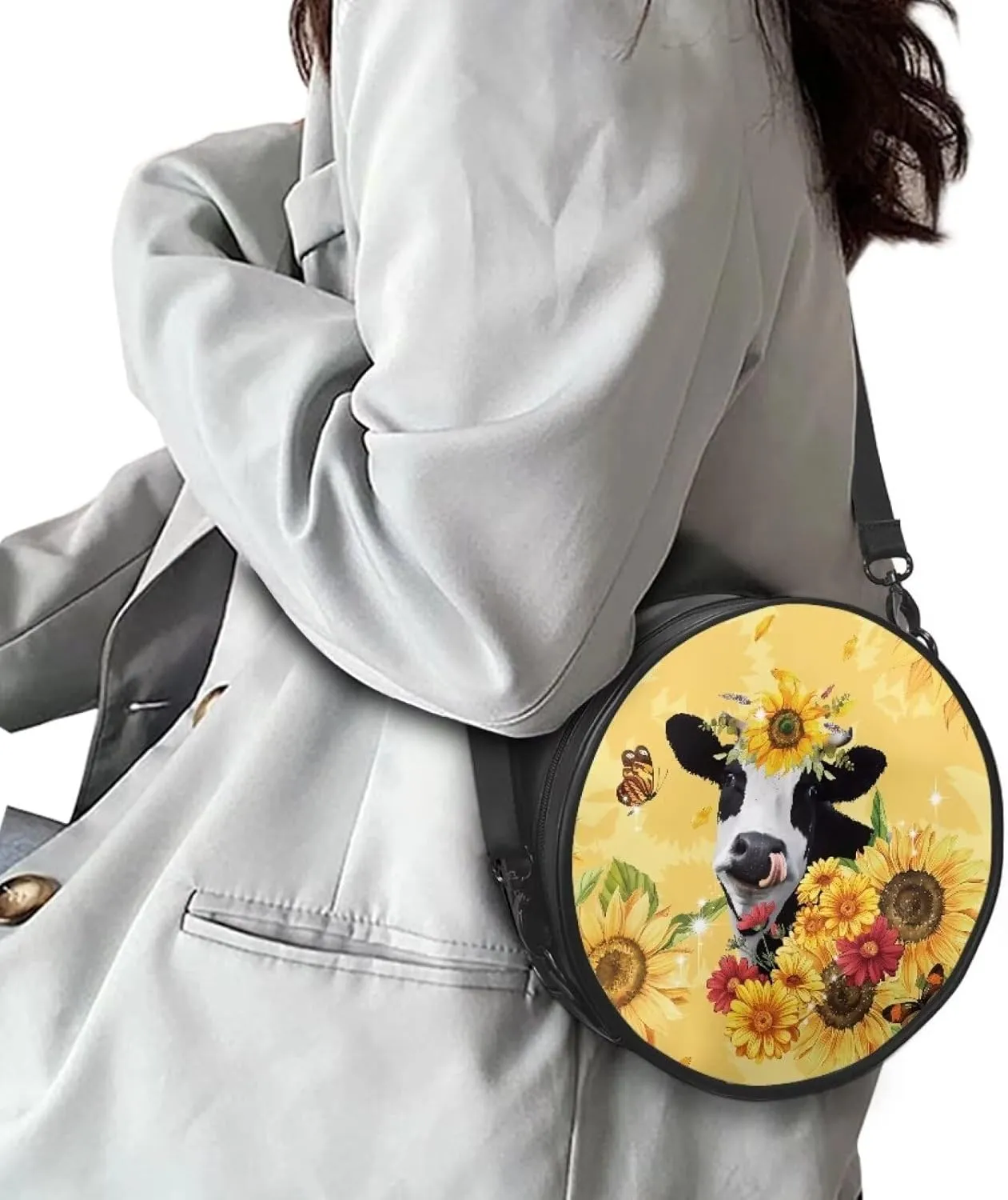 Veniyate Womens Round Leather Handbags with Adjustable Straps Shoulder Purse