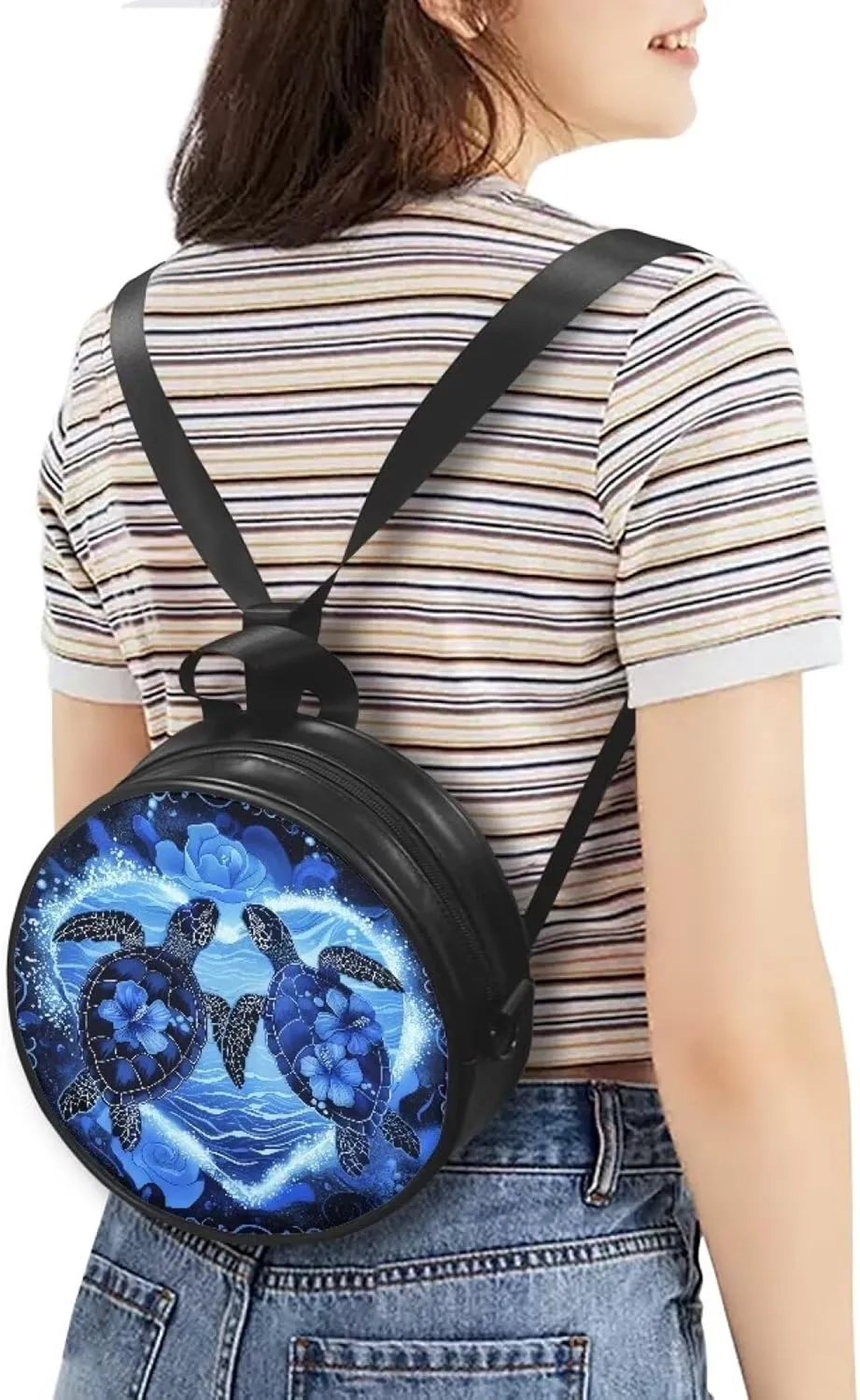 Veniyate Womens Round Leather Handbags with Adjustable Straps Shoulder Purse