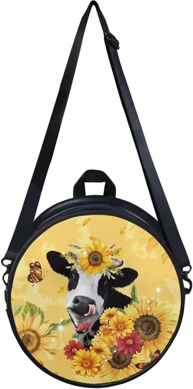 Veniyate Womens Round Leather Handbags with Adjustable Straps Shoulder Purse