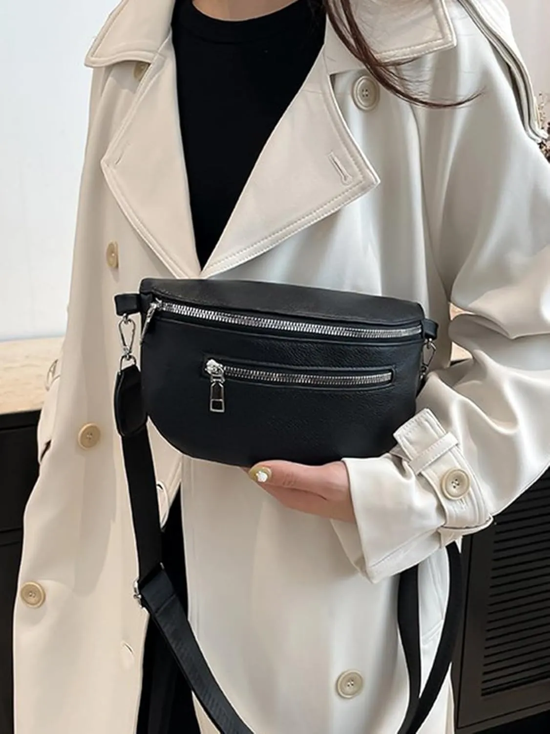 Verdusa Women's PU Leather Crossbody Bags Y2K Belt Bag Shoulder Bag with Zipper