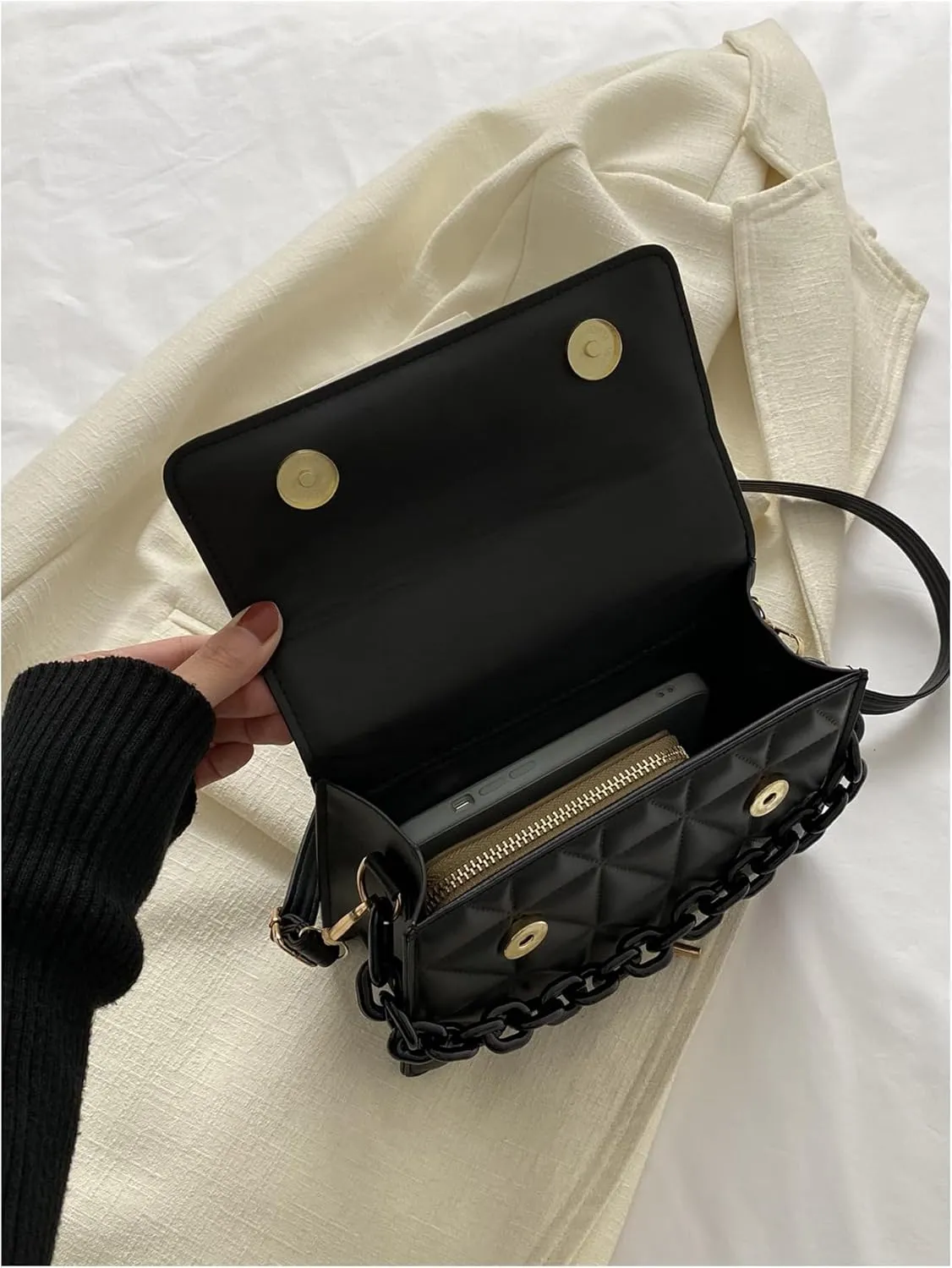 Verdusa Women's Quilted Leather Crossbody Bags Satchel Handbags Purse