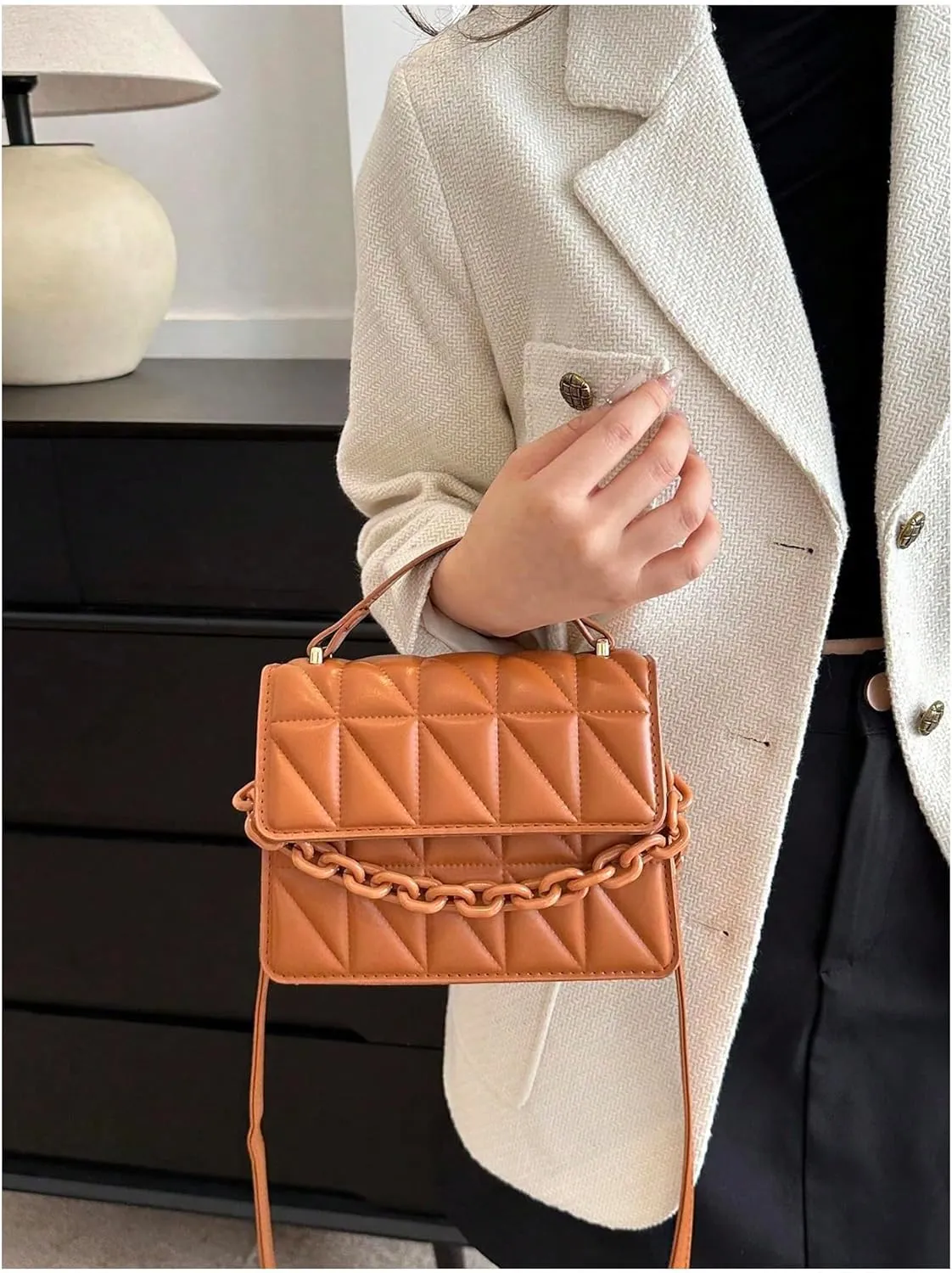 Verdusa Women's Quilted Leather Crossbody Bags Satchel Handbags Purse