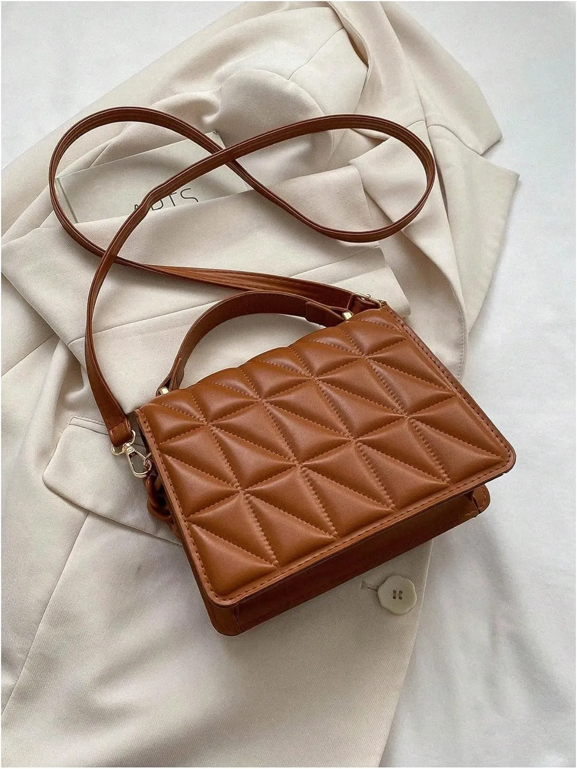 Verdusa Women's Quilted Leather Crossbody Bags Satchel Handbags Purse