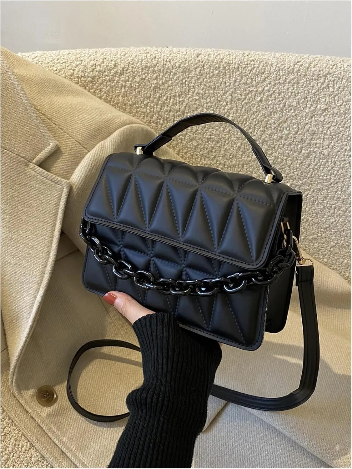 Verdusa Women's Quilted Leather Crossbody Bags Satchel Handbags Purse