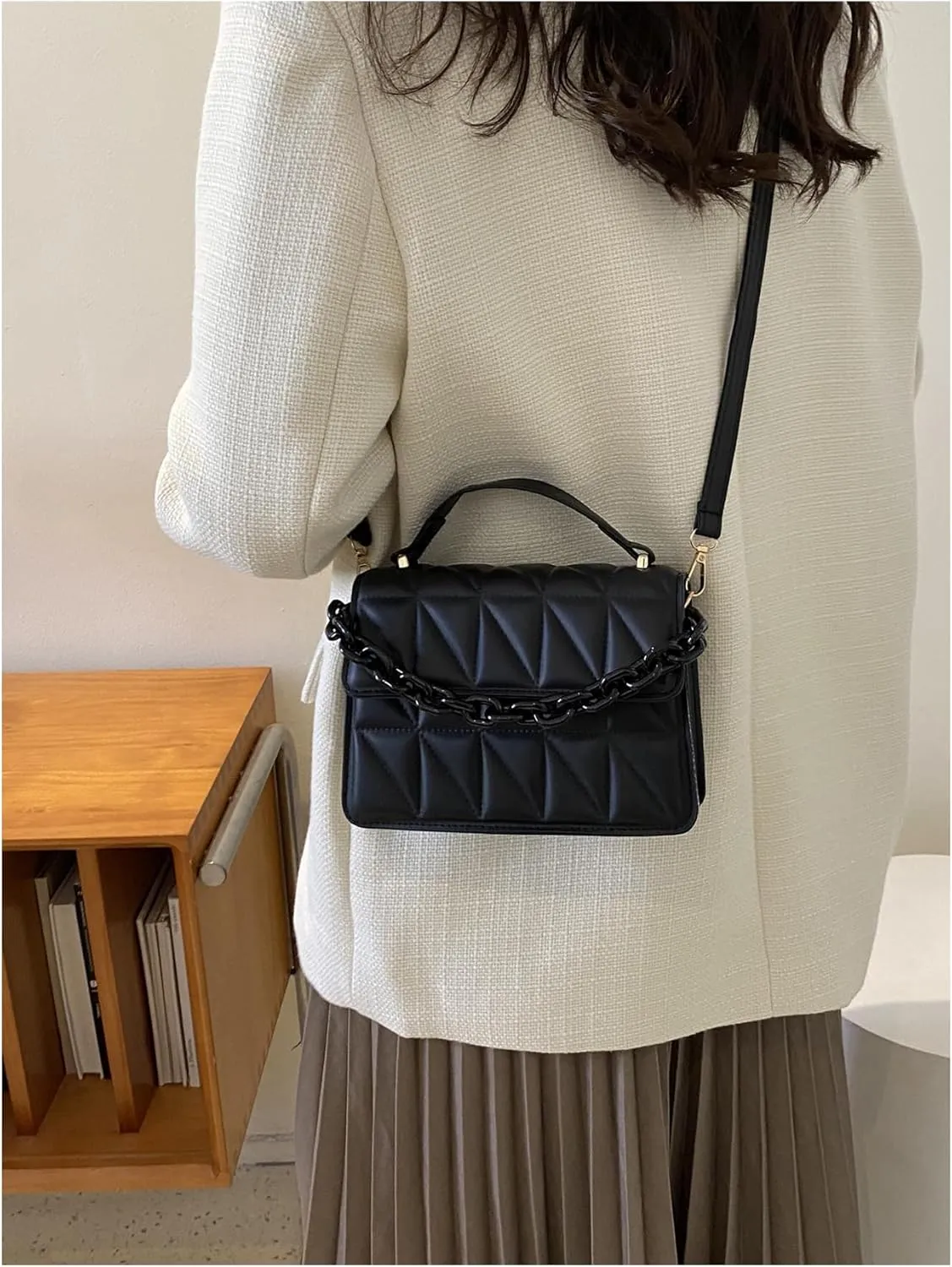 Verdusa Women's Quilted Leather Crossbody Bags Satchel Handbags Purse