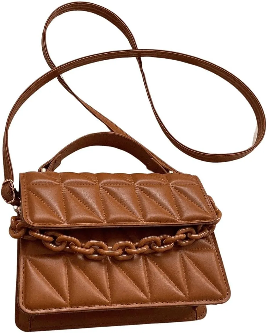Verdusa Women's Quilted Leather Crossbody Bags Satchel Handbags Purse