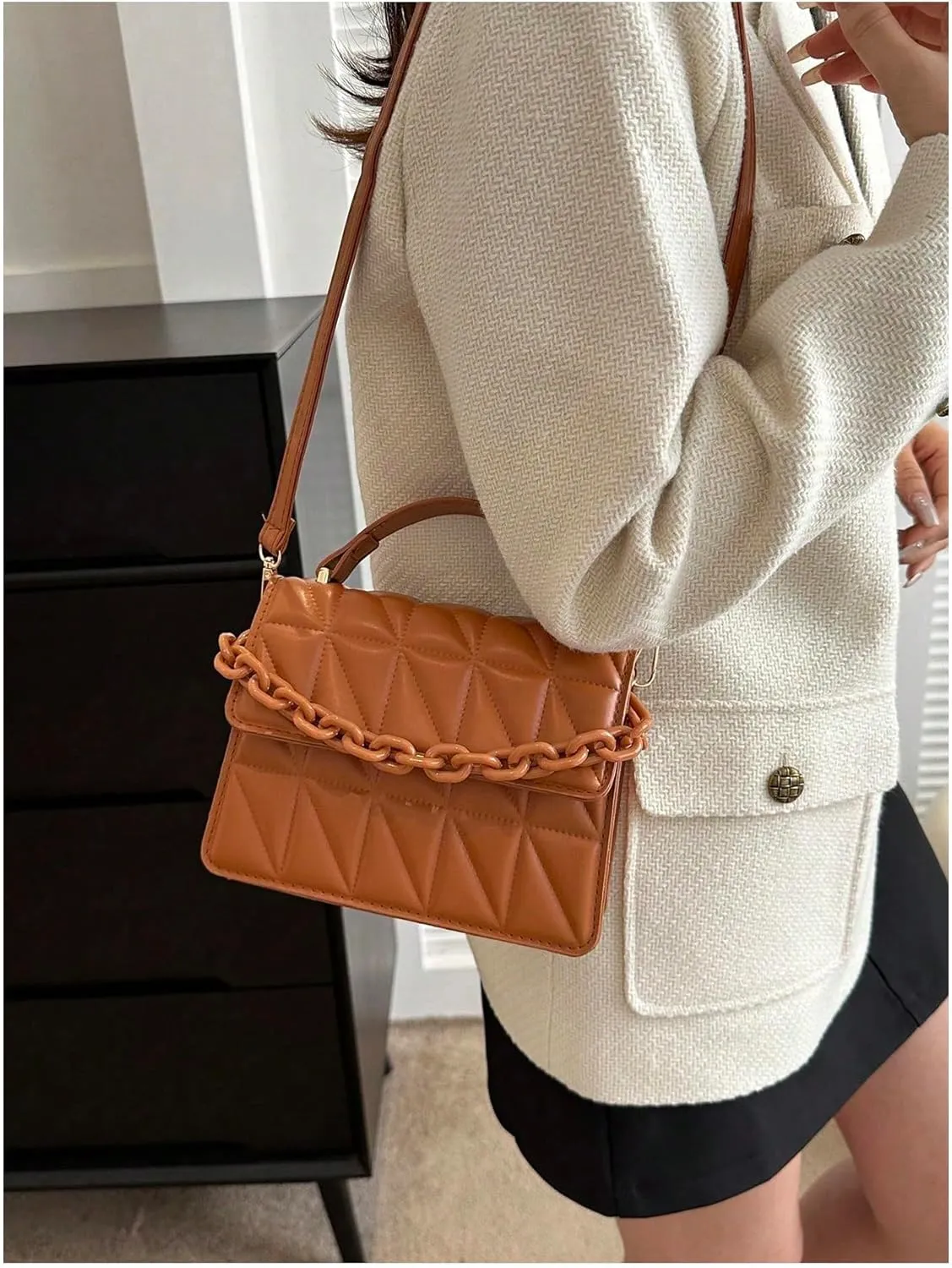 Verdusa Women's Quilted Leather Crossbody Bags Satchel Handbags Purse