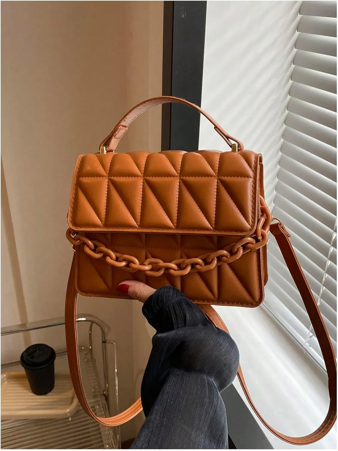 Verdusa Women's Quilted Leather Crossbody Bags Satchel Handbags Purse