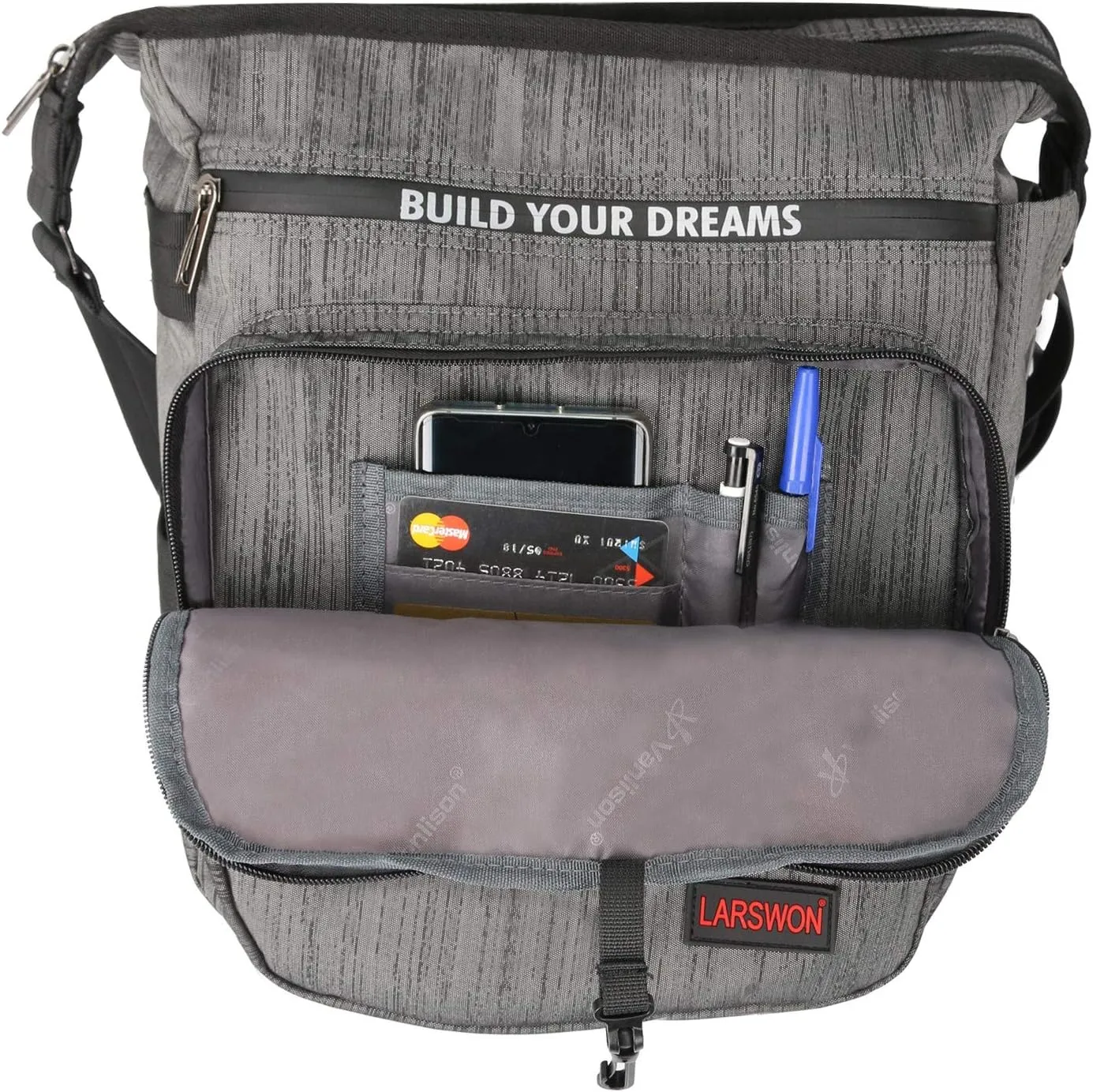 Vertical Messenger Bag, Crossbody Bag, Larswon Shoulder Bag Laptop Bag Satchel Gray