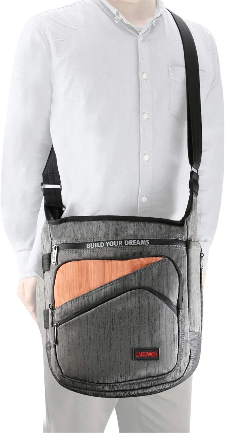 Vertical Messenger Bag, Crossbody Bag, Larswon Shoulder Bag Laptop Bag Satchel Gray