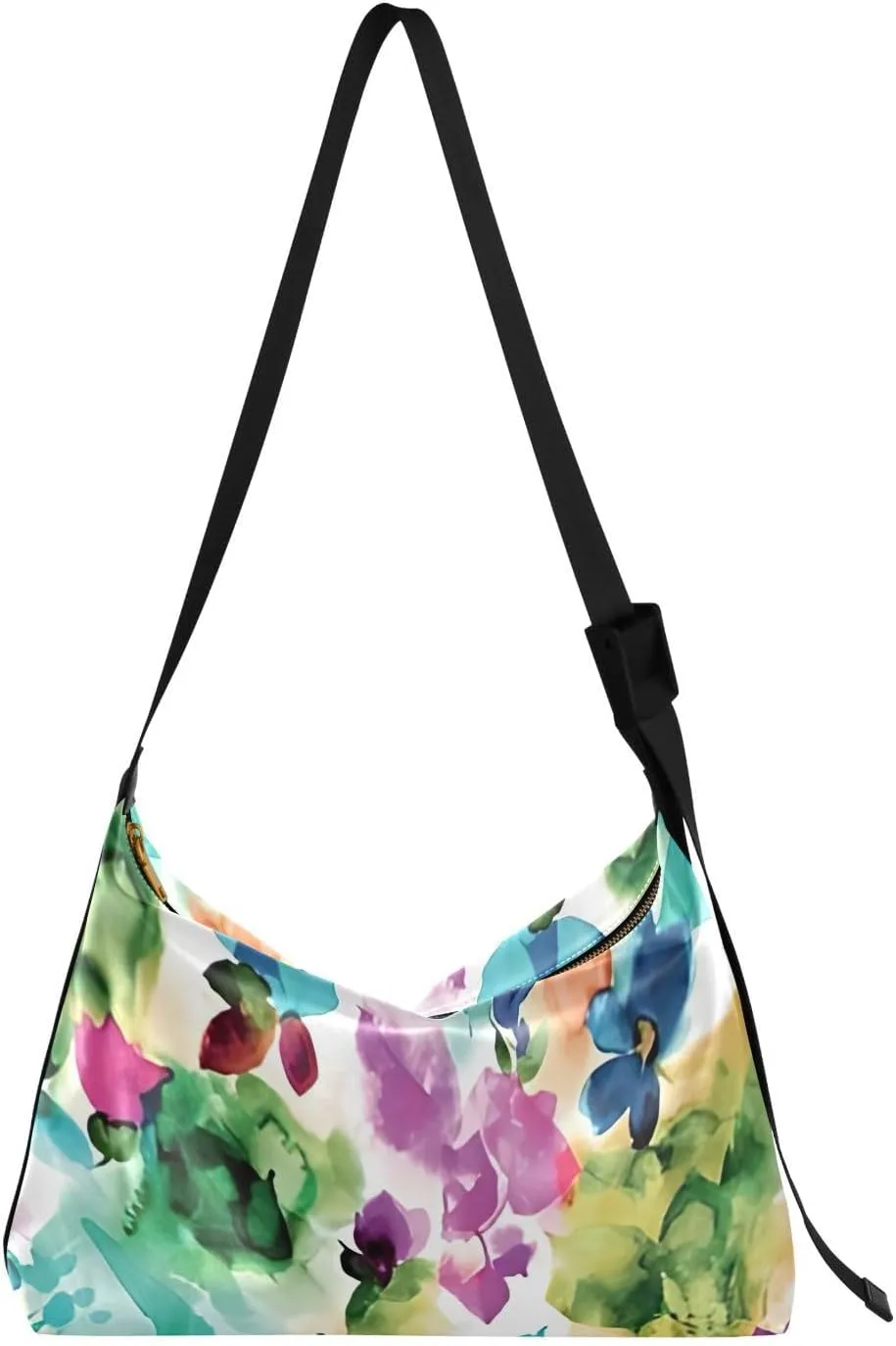 Watercolor Flowers Vivid Botanical PU Leather Shoulder Bag Hobo Women's Large Purse Floral Print Shoulder Purse