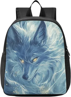 Wolf Glowing Blue Toddler Backpack for Boys Girls 13 Inch Mini Backpacks for Elementary Lightweight Kids Bookbag for Preschool Kindergarten for Travel
