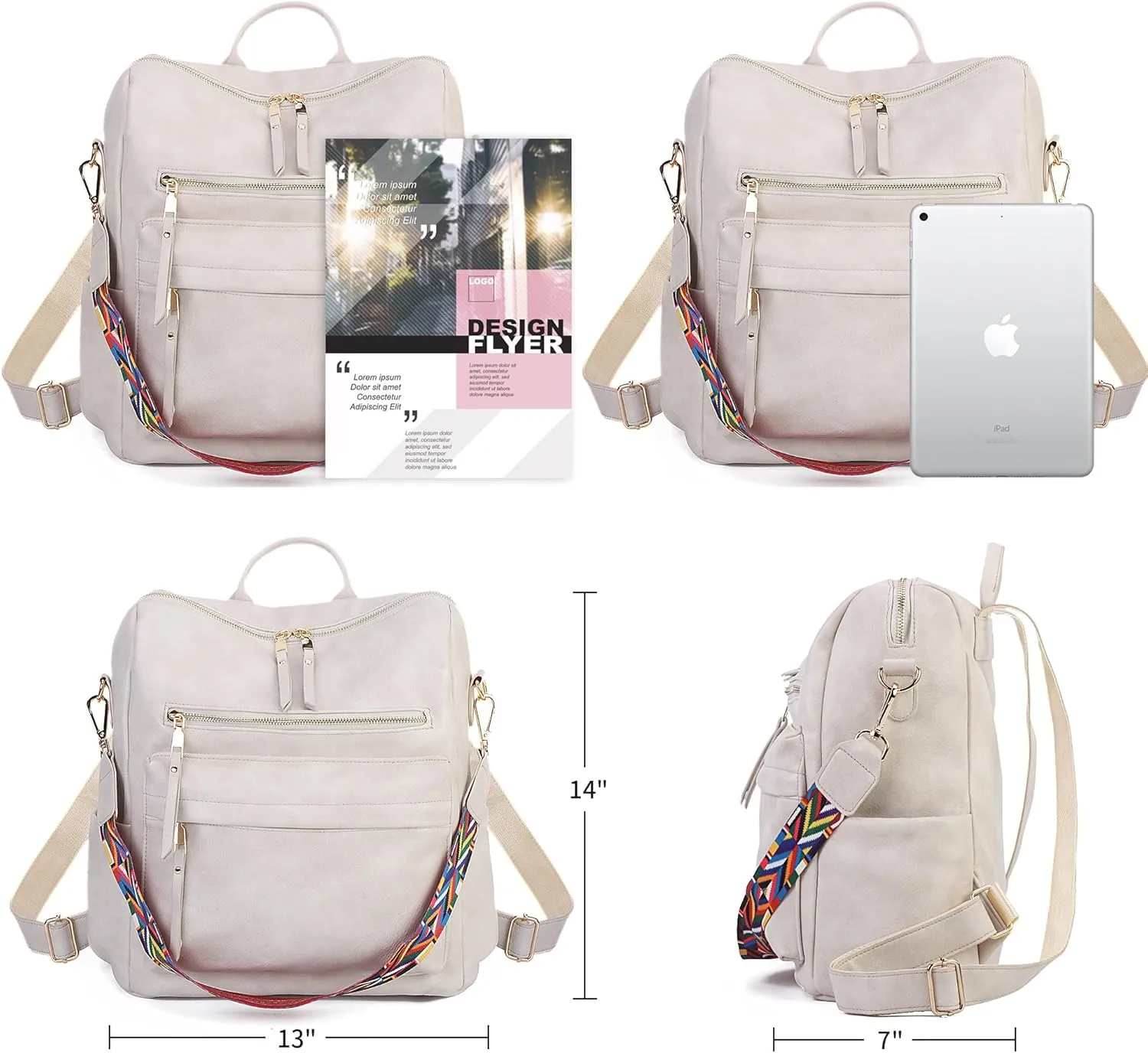 Women Backpack Purse Vintage Rucksack Convertible Shoulder Bag Travel Daypack, 2 Pack OffWhite