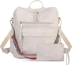 Women Backpack Purse Vintage Rucksack Convertible Shoulder Bag Travel Daypack, 2 Pack OffWhite