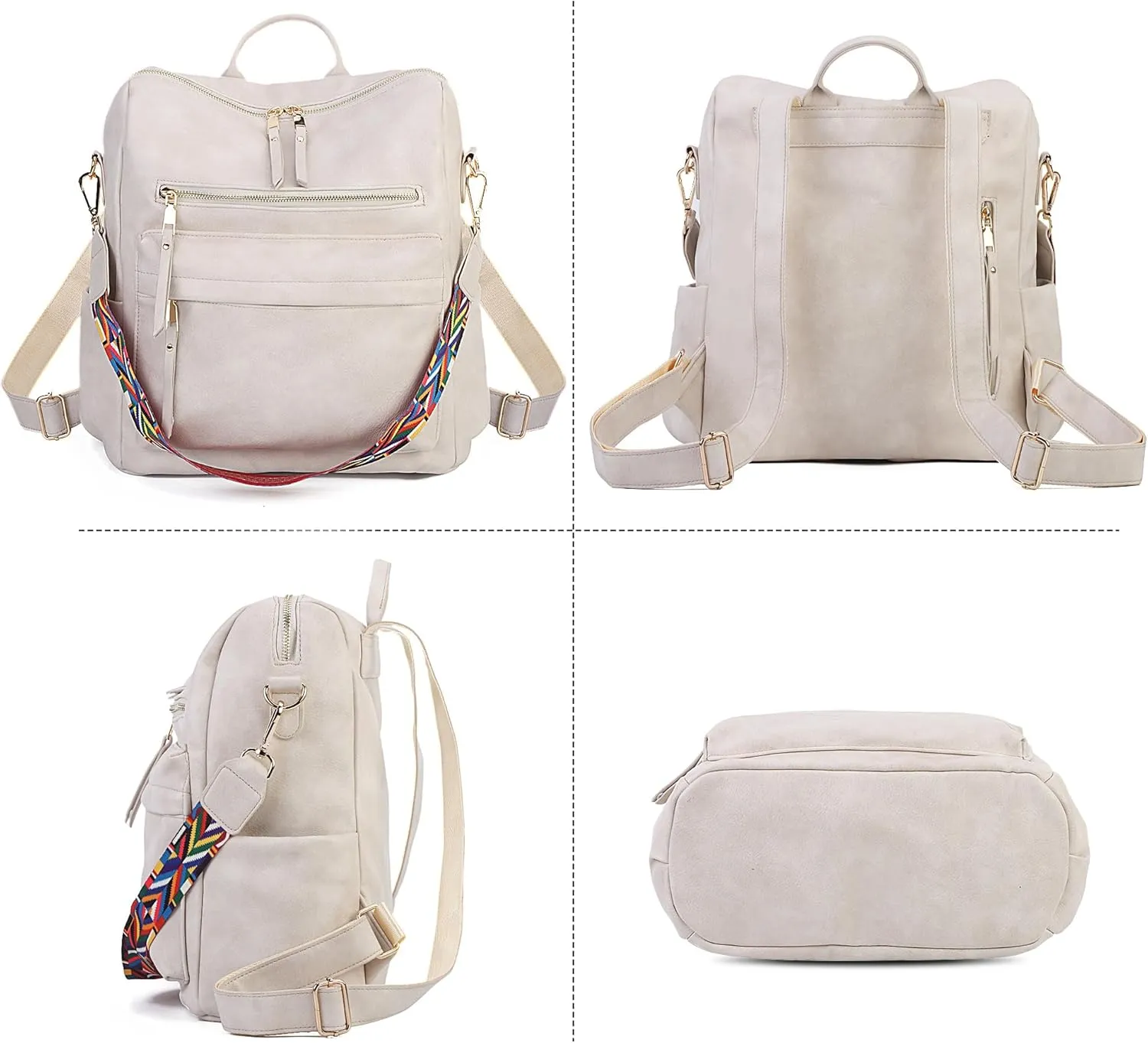 Women Backpack Purse Vintage Rucksack Convertible Shoulder Bag Travel Daypack, 2 Pack OffWhite