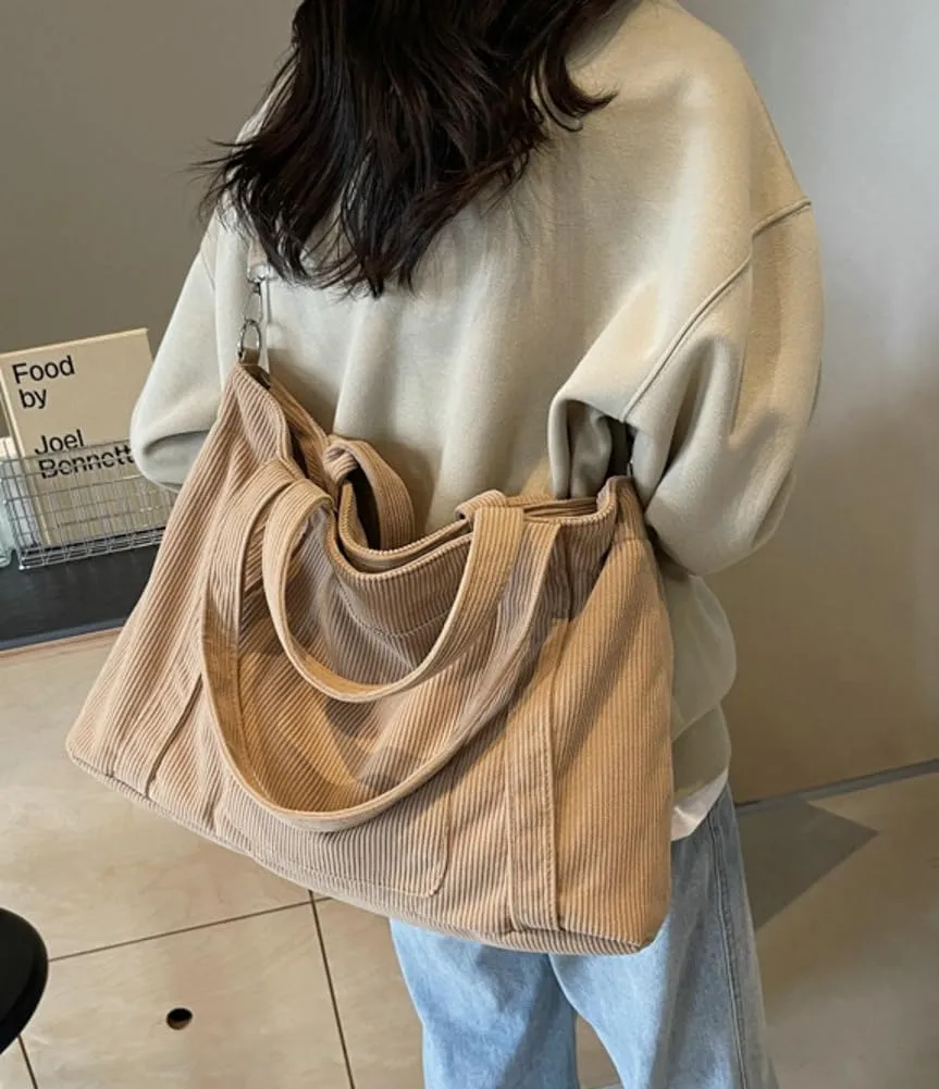 Women Corduroy Tote Bag Hobo Bag Casual Shoulder Bag Crossbody Bag Slouchy Handbag Satchel Purse
