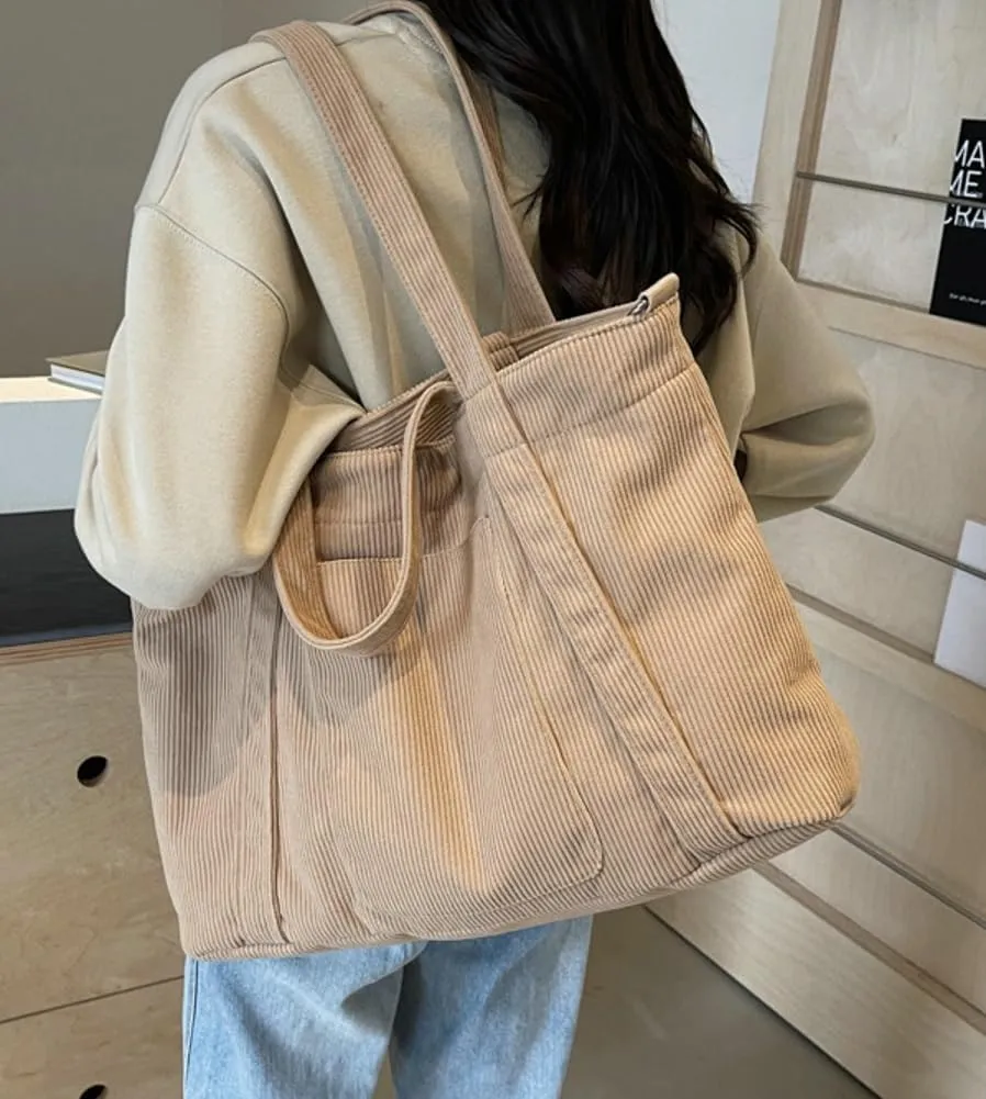 Women Corduroy Tote Bag Hobo Bag Casual Shoulder Bag Crossbody Bag Slouchy Handbag Satchel Purse