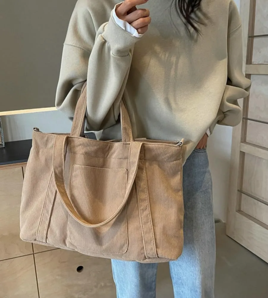 Women Corduroy Tote Bag Hobo Bag Casual Shoulder Bag Crossbody Bag Slouchy Handbag Satchel Purse