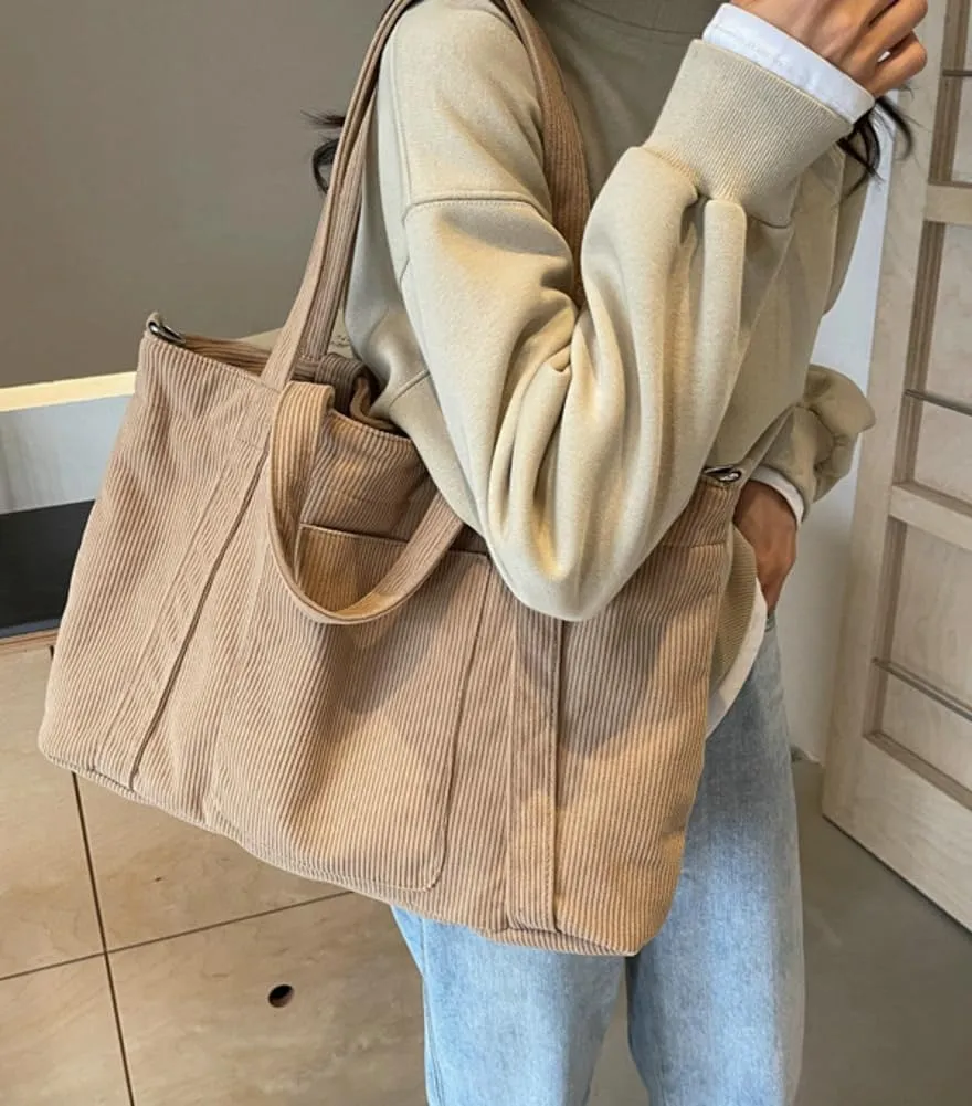 Women Corduroy Tote Bag Hobo Bag Casual Shoulder Bag Crossbody Bag Slouchy Handbag Satchel Purse
