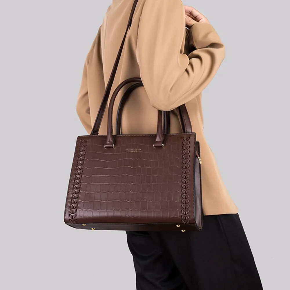 Women Leather Satchel Handbag 3PCS Set Crocodile Pattern Top Handle Purse Ladies Leather Tote Crossbody Bag (Black)
