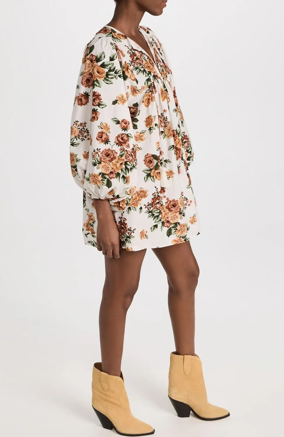 Women Y2K Boho Floral Mini Dress Puff Sleeve V Neck Short Dress Babydoll Flowy Dress Summer Vacation Outfits