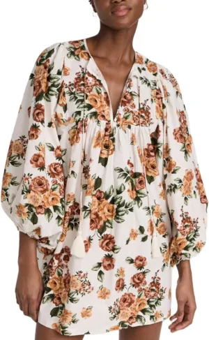 Women Y2K Boho Floral Mini Dress Puff Sleeve V Neck Short Dress Babydoll Flowy Dress Summer Vacation Outfits