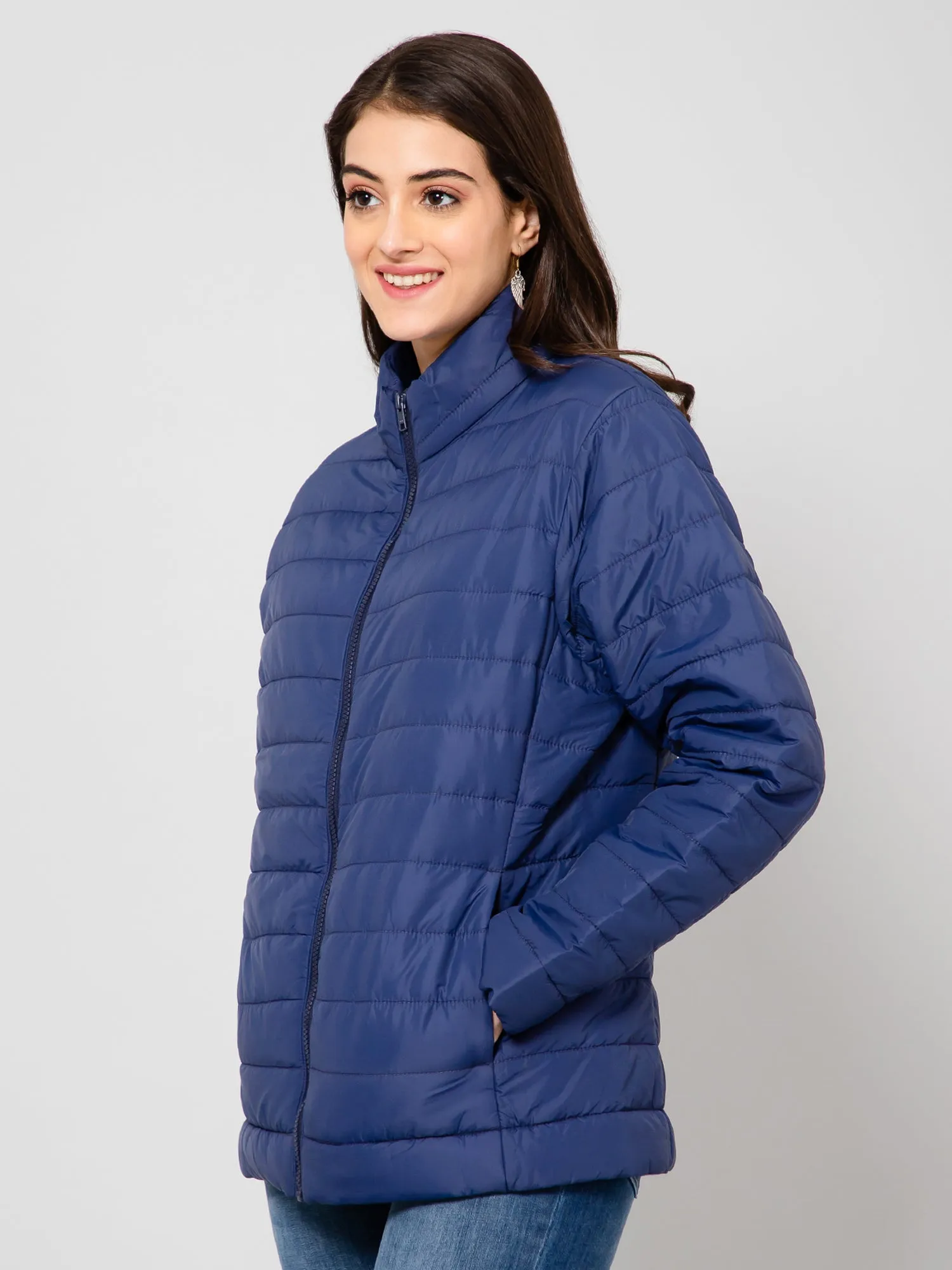 Women's Casual  Ink Blue Quilted  Jacket