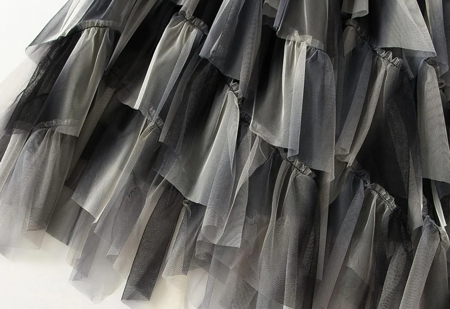 Womens Gradient Ruffle Tulle Skirt High Waist Asymmetrical Midi Tulle Skirt Tiered 2025 Boho Summer A-line Skirts