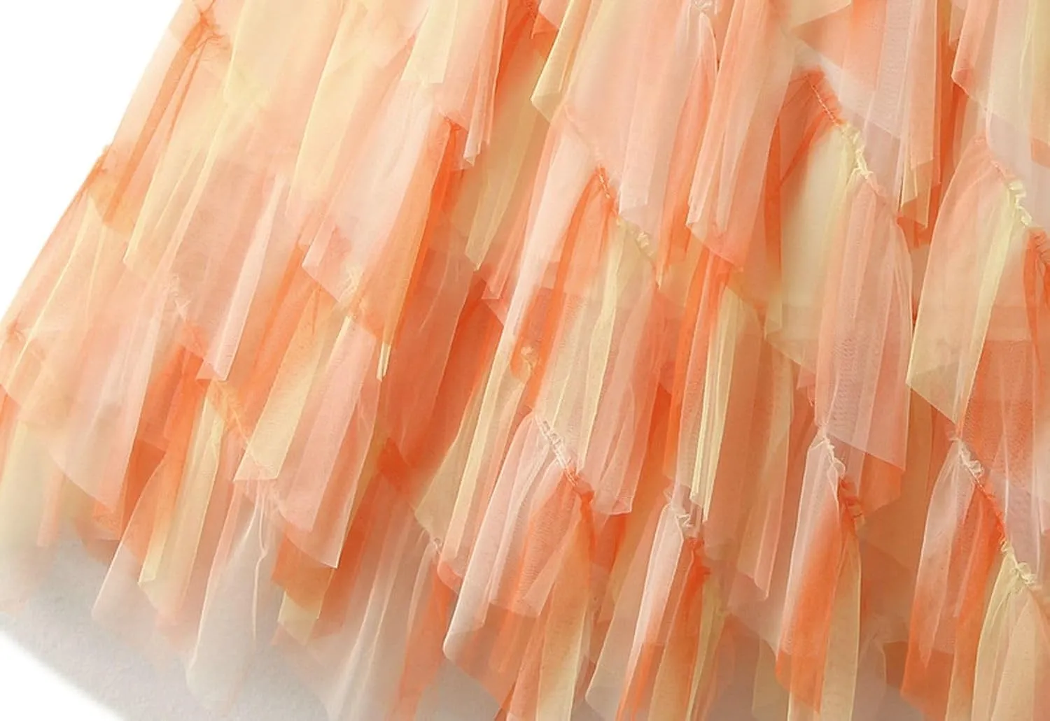 Womens Gradient Ruffle Tulle Skirt High Waist Asymmetrical Midi Tulle Skirt Tiered 2025 Boho Summer A-line Skirts