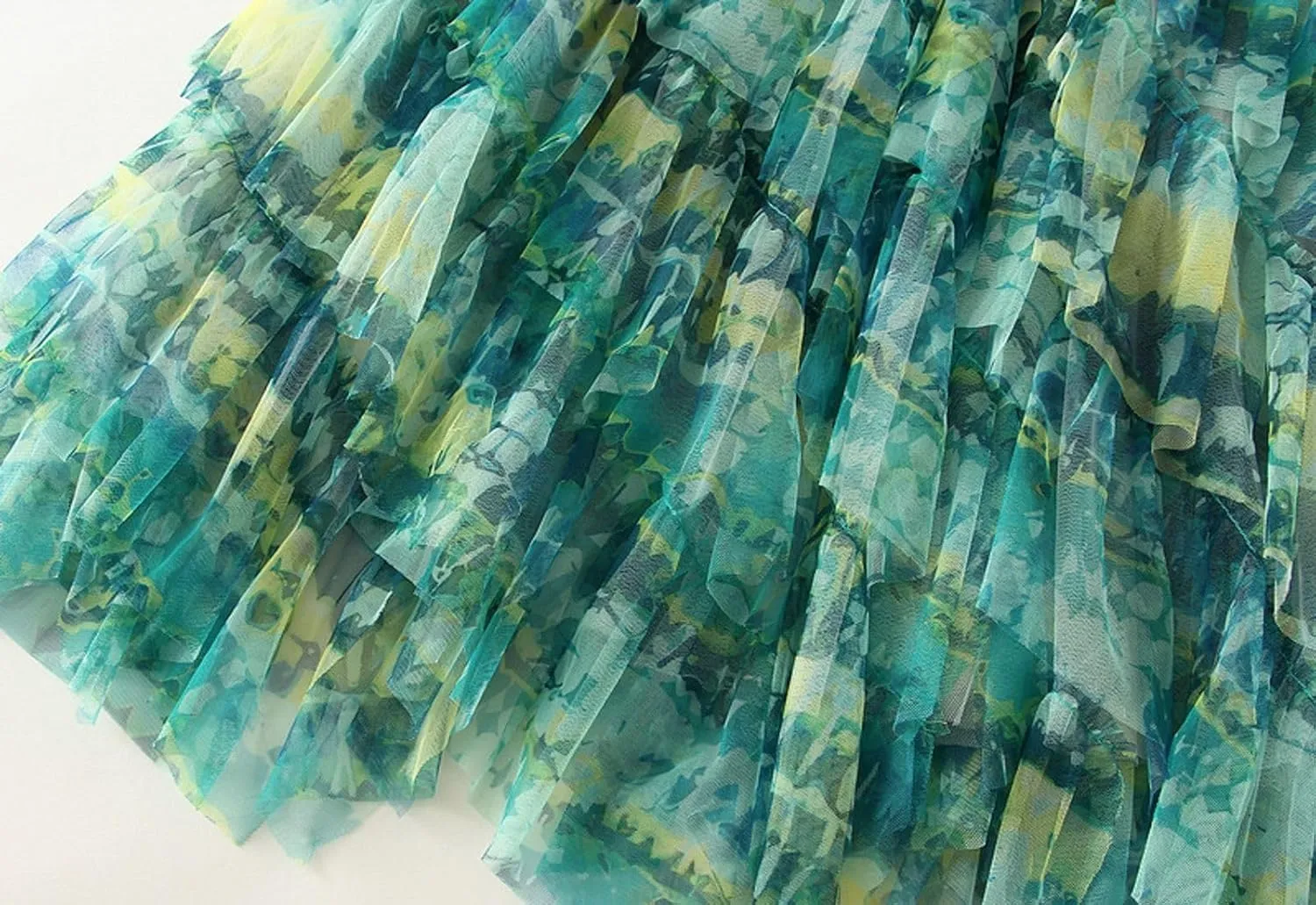 Womens Gradient Ruffle Tulle Skirt High Waist Asymmetrical Midi Tulle Skirt Tiered 2025 Boho Summer A-line Skirts