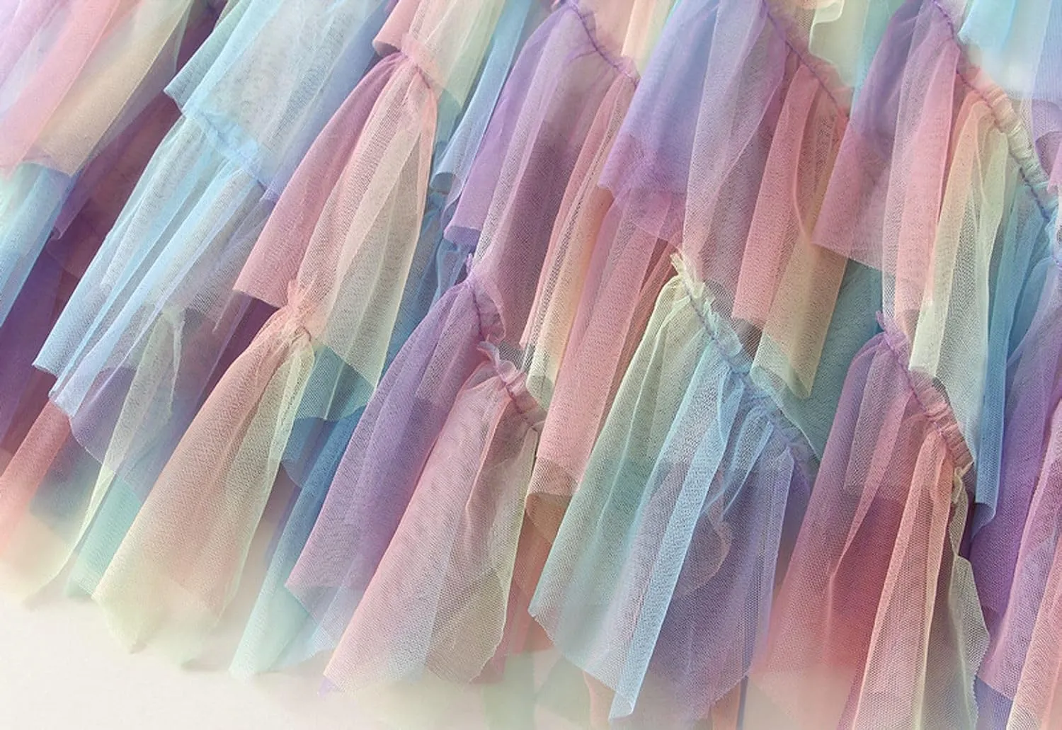 Womens Gradient Ruffle Tulle Skirt High Waist Asymmetrical Midi Tulle Skirt Tiered 2025 Boho Summer A-line Skirts