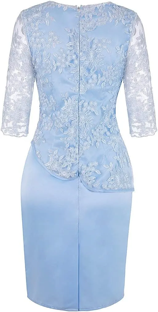 Women's Plus Size Lace Short Sleeve Midi Cocktail Evening Party Dress for Ladies